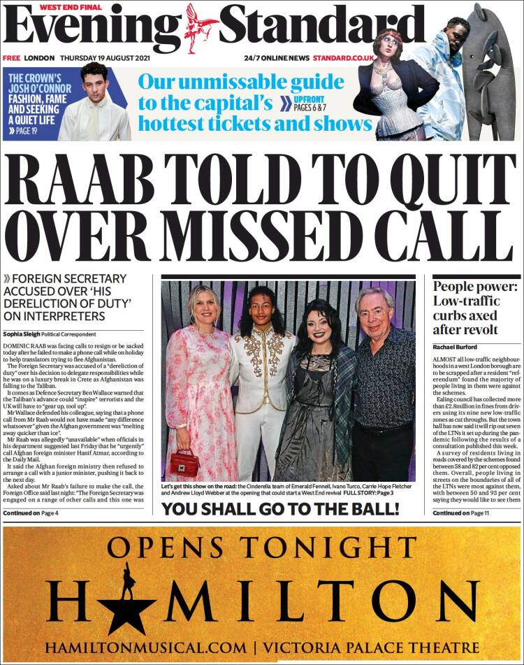 Portada de Evening Standard (Reino Unido)