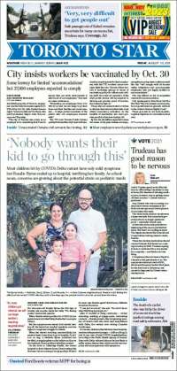 Portada de The Toronto Star (Canadá)