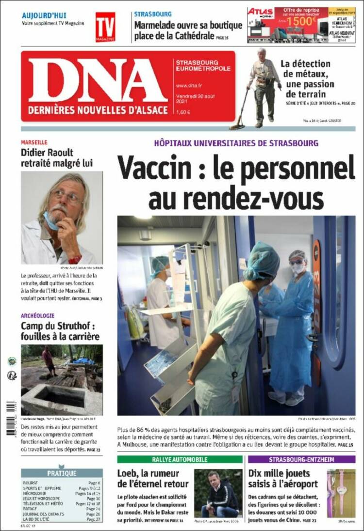Portada de Les Dernières Nouvelles d'Alsace (Francia)