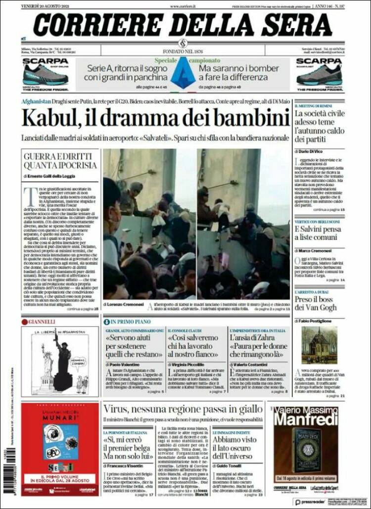 Portada de Corriere della Sera (Italia)
