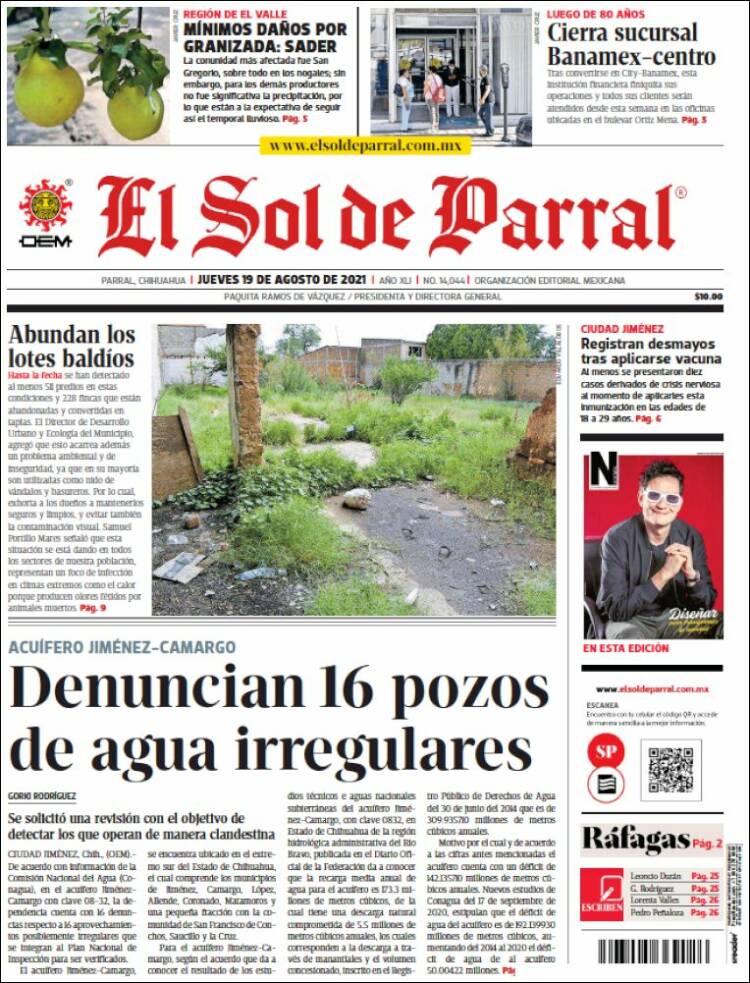 Portada de El Sol de Parral (México)