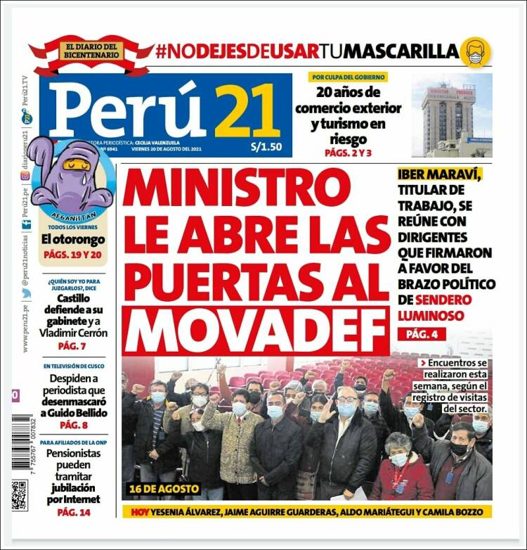 Portada de Perú 21 (Perú)