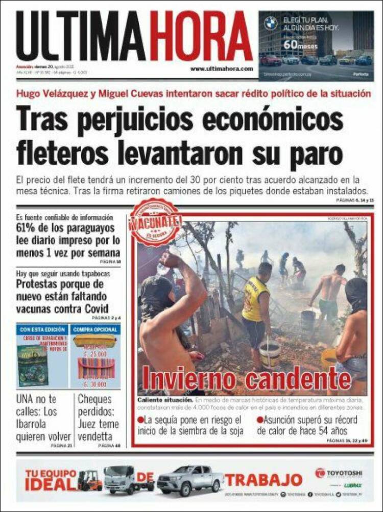 Portada de Última Hora (Paraguay)