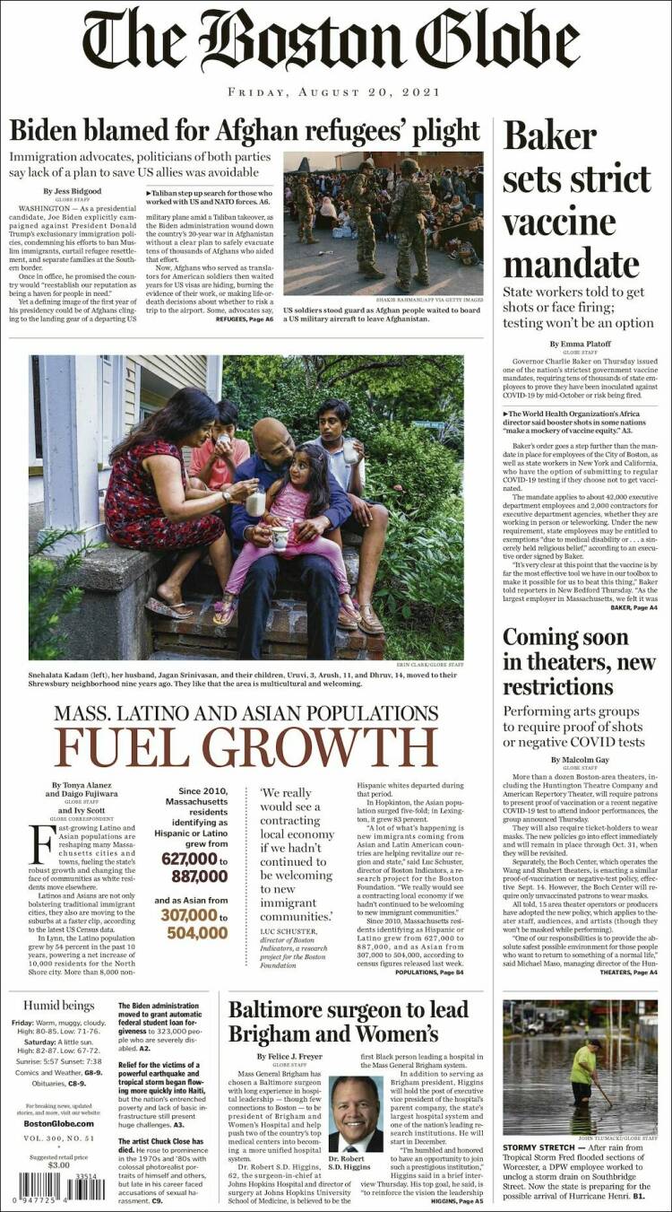 Portada de Boston Globe (USA)