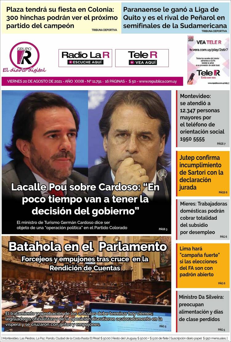 Portada de La República (Uruguay)