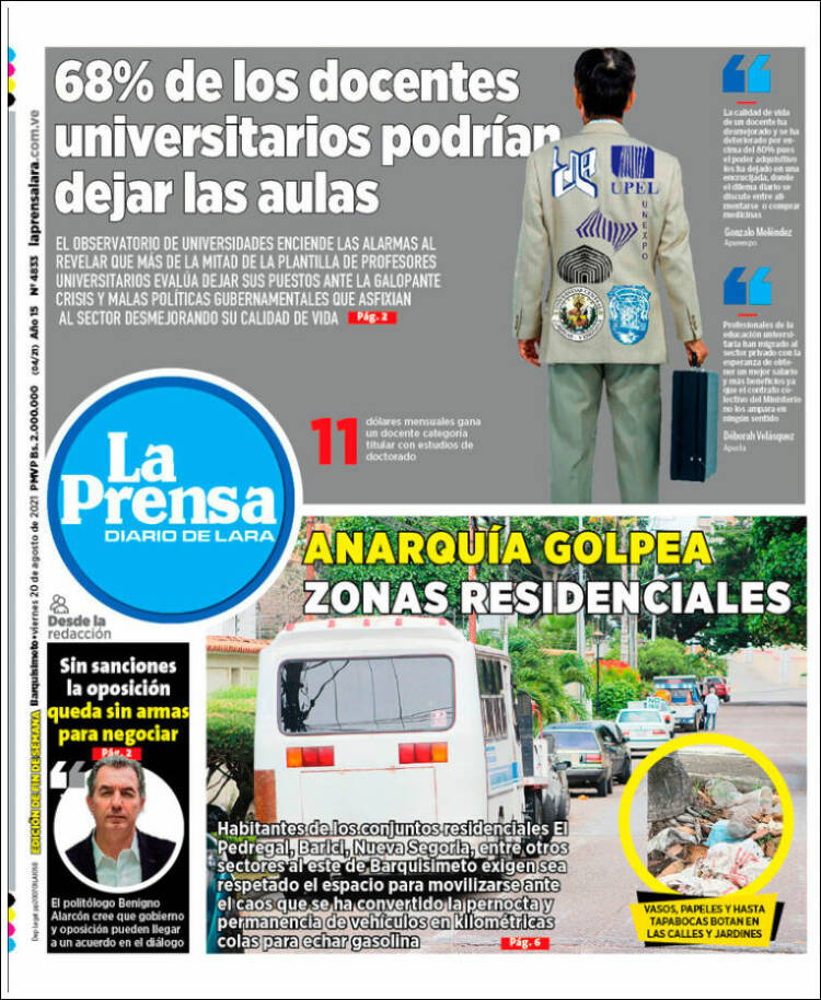 Portada de La Prensa de Lara (Venezuela)