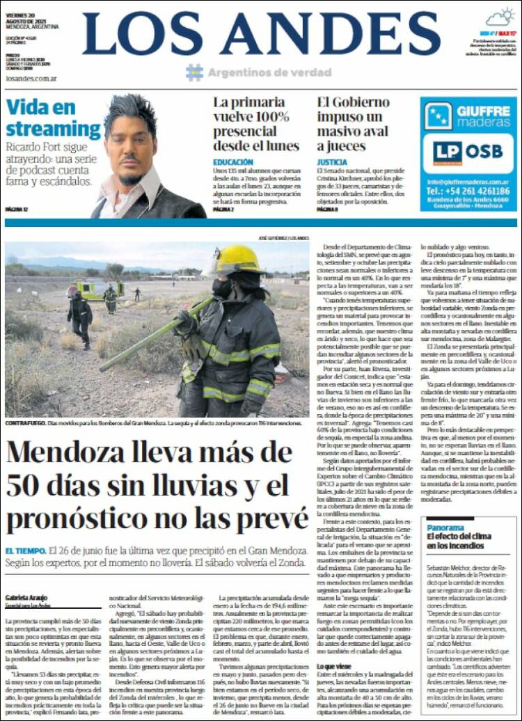 Portada de Los Andes - Mendoza (Argentina)