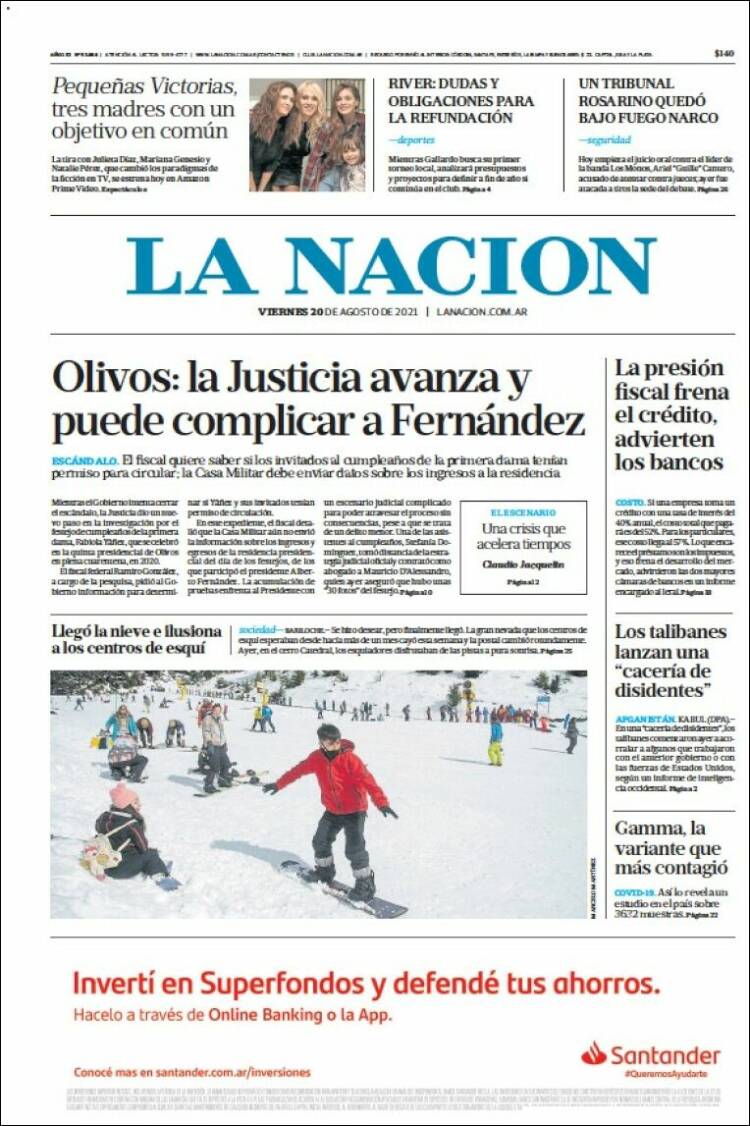 Portada de La Nación (Argentina)