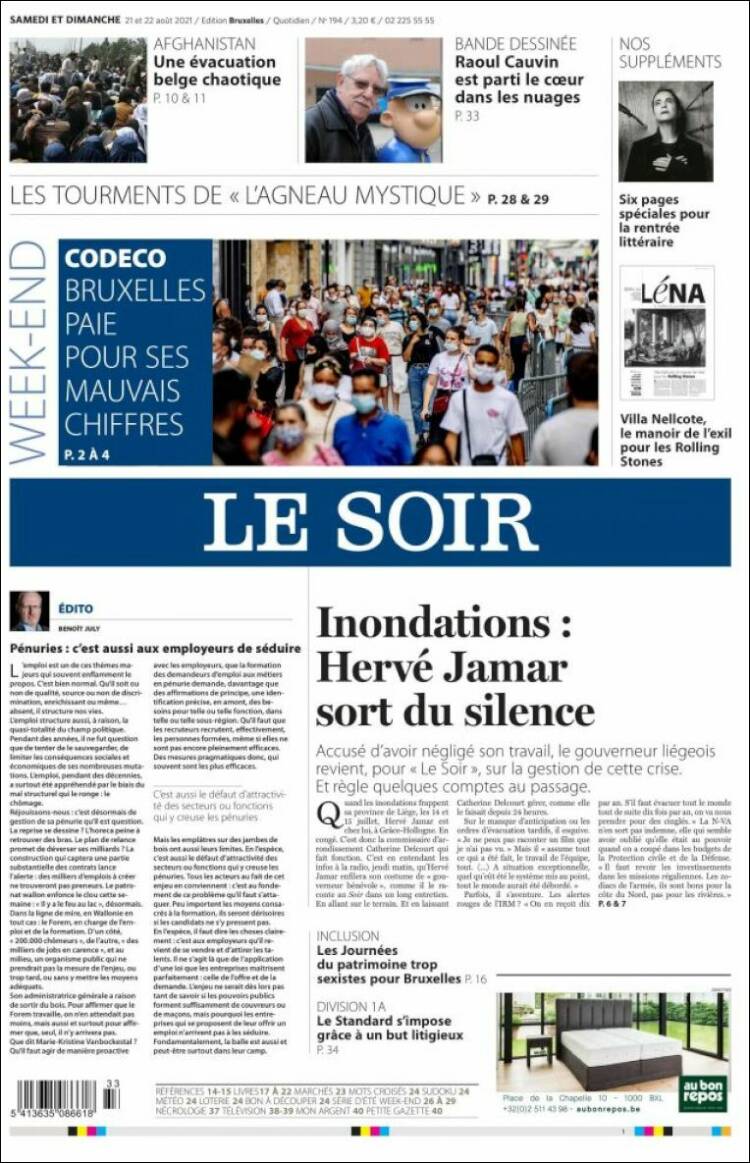 Portada de Le Soir (B&eacute;lgica)