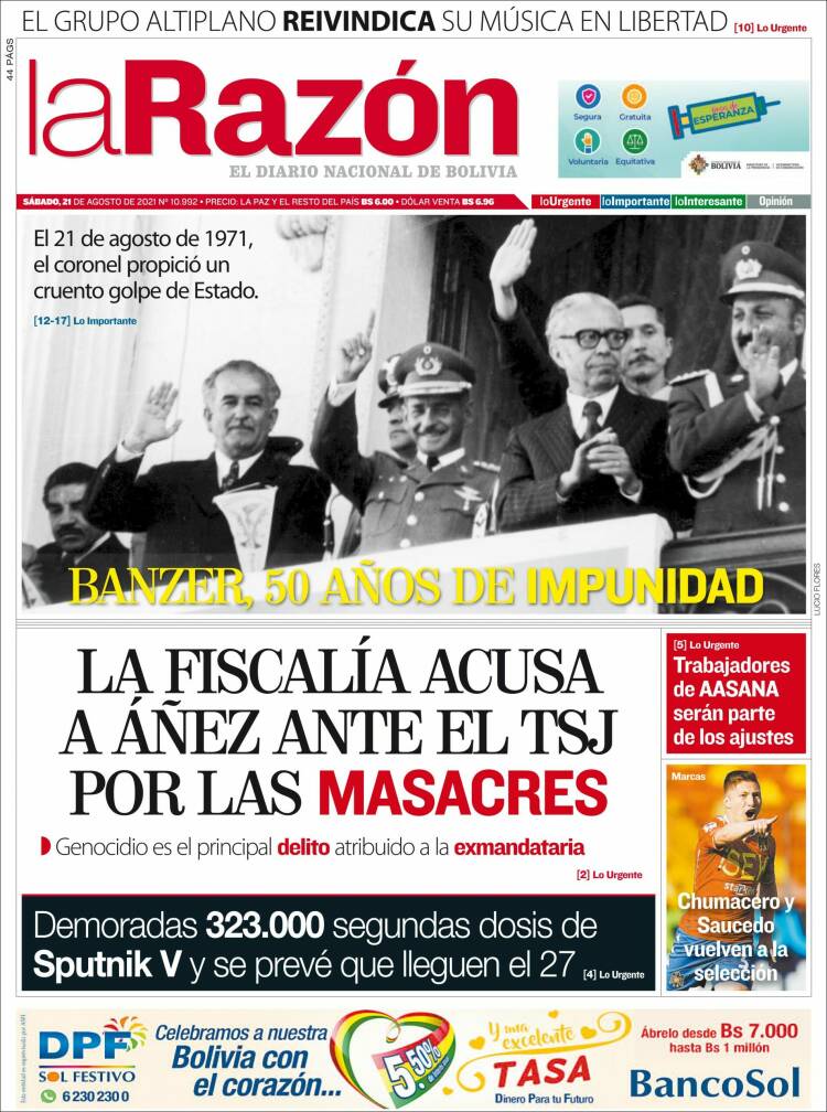 Portada de La Razón (Bolivia)