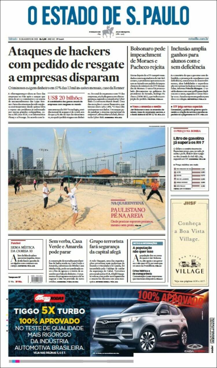 Portada de O Estado de São Paulo (Brasil)
