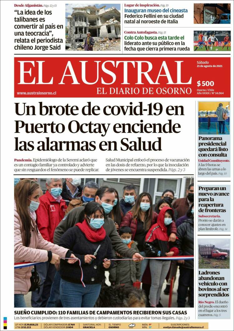Portada de El Austral de Osorno (Chile)