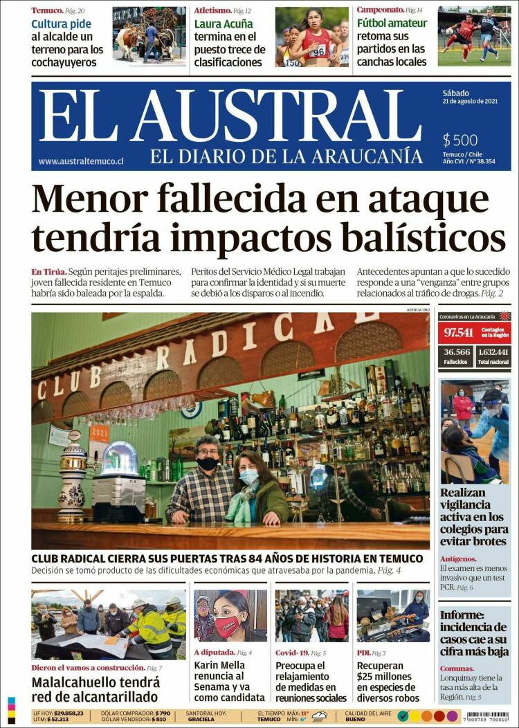 Portada de El Austral de Temuco (Chile)