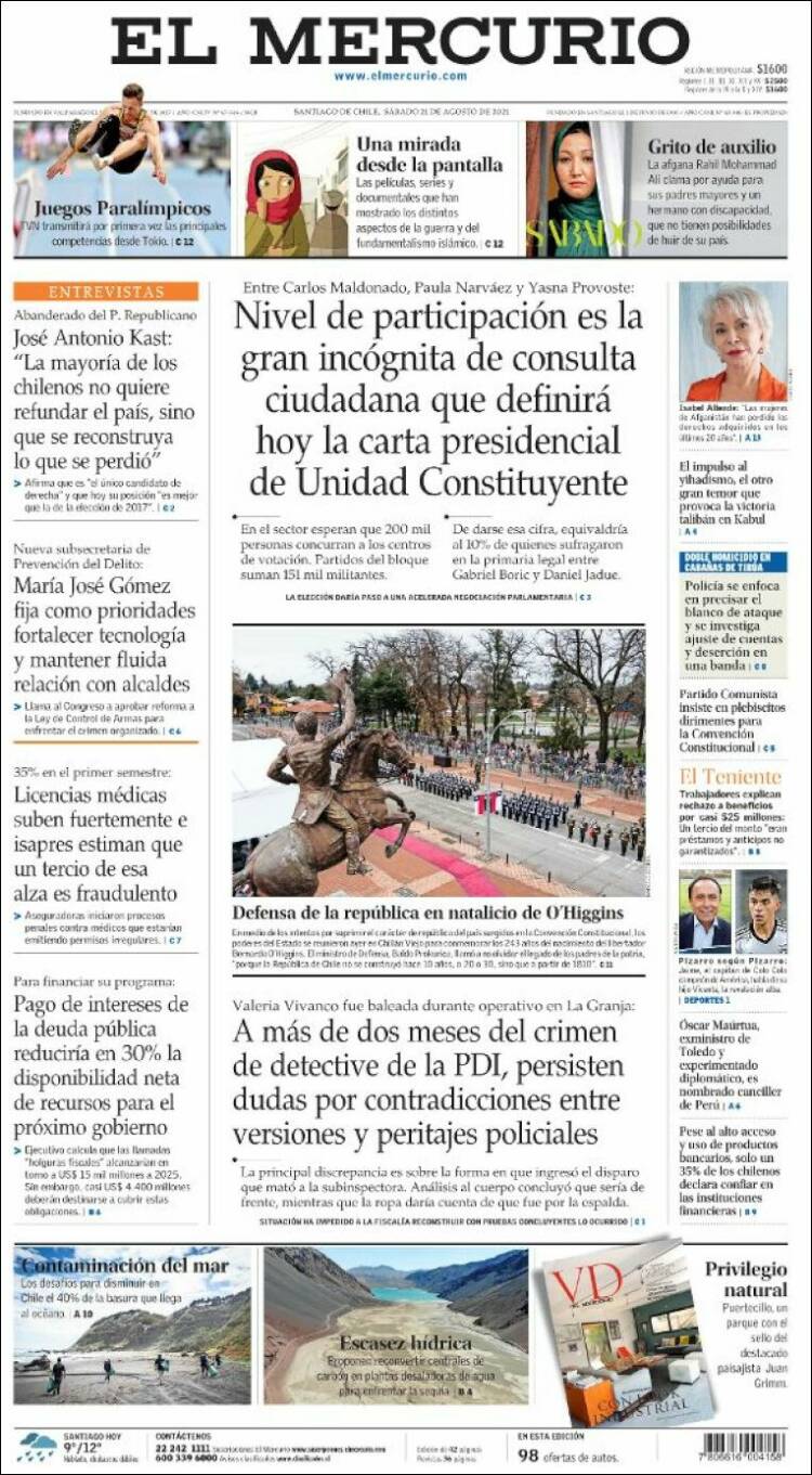 Portada de El Mercurio (Chile)