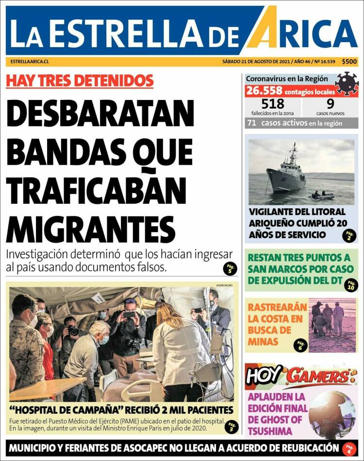 Portada de La Estrella de Arica (Chile)