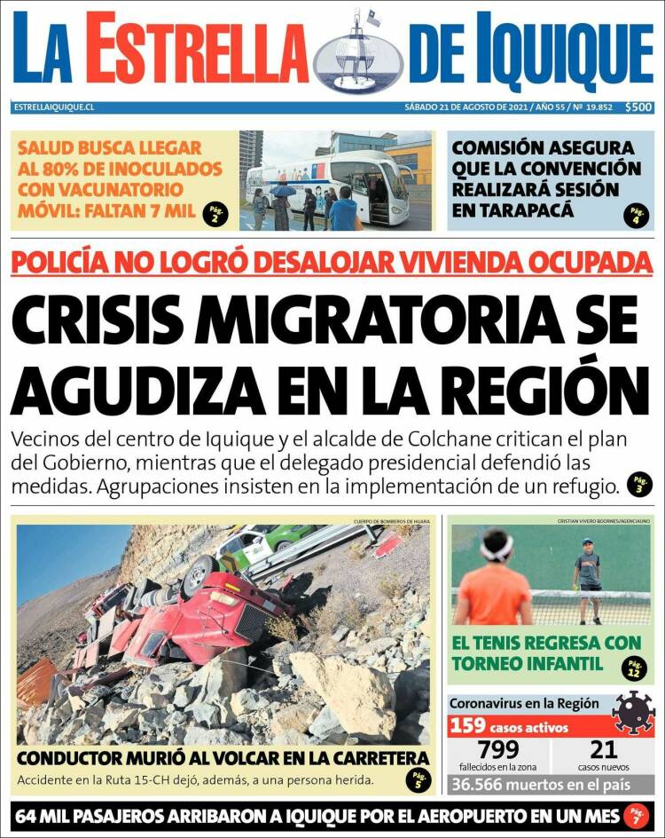 Portada de La Estrella de Iquique (Chile)