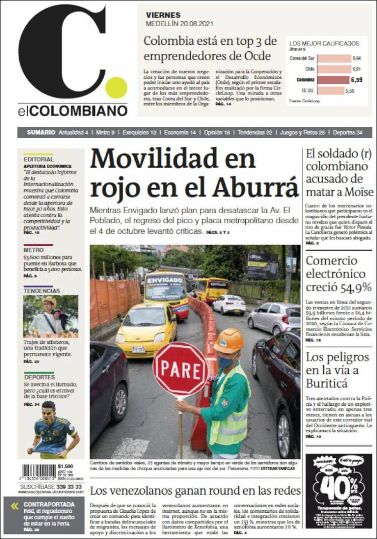 Portada de El Colombiano (Colombia)