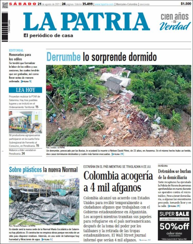 Portada de La Patria (Colombia)
