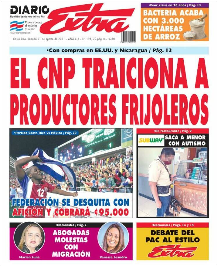 Portada de Diario Extra (Costa Rica)