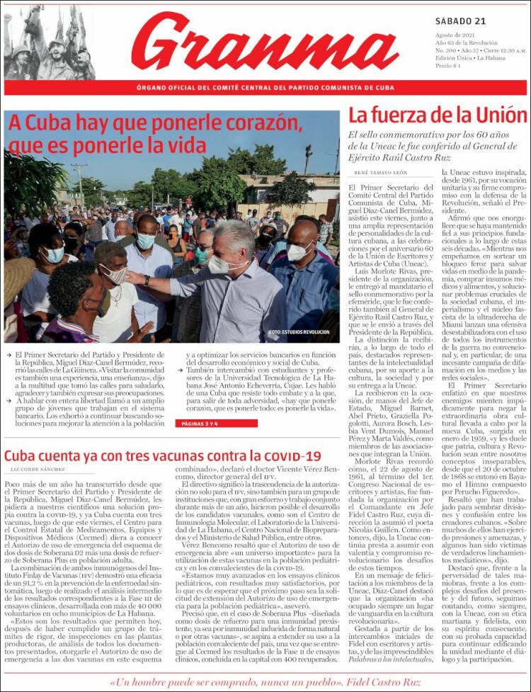 Portada de Granma (Cuba)