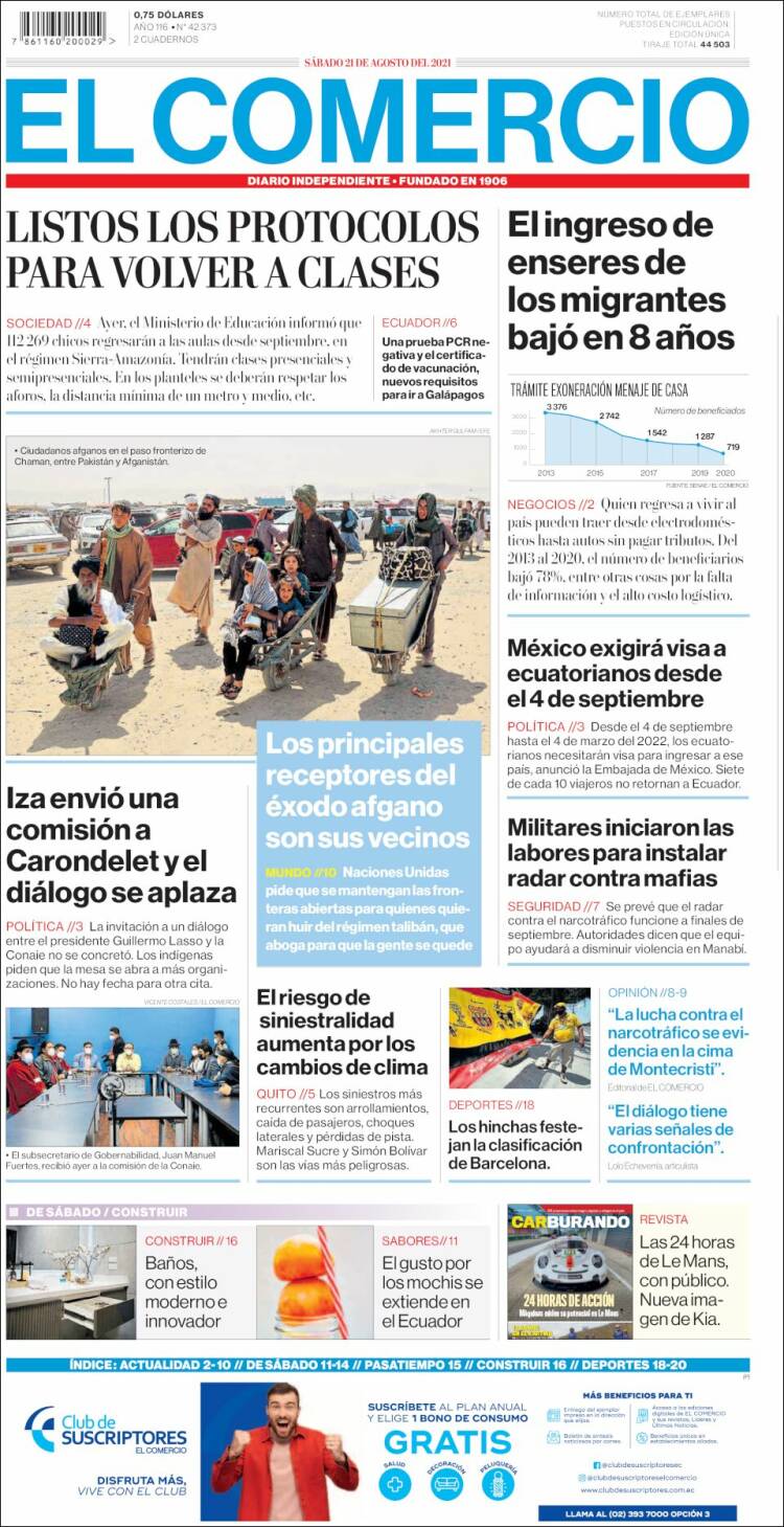 Portada de El Comercio (Ecuador)