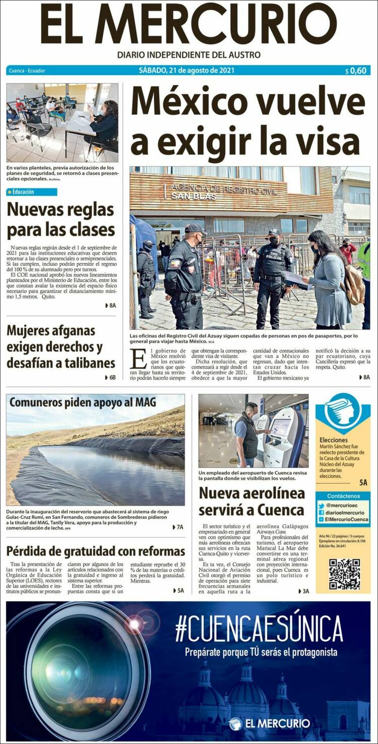 Portada de Diario El Mercurio (Ecuador)