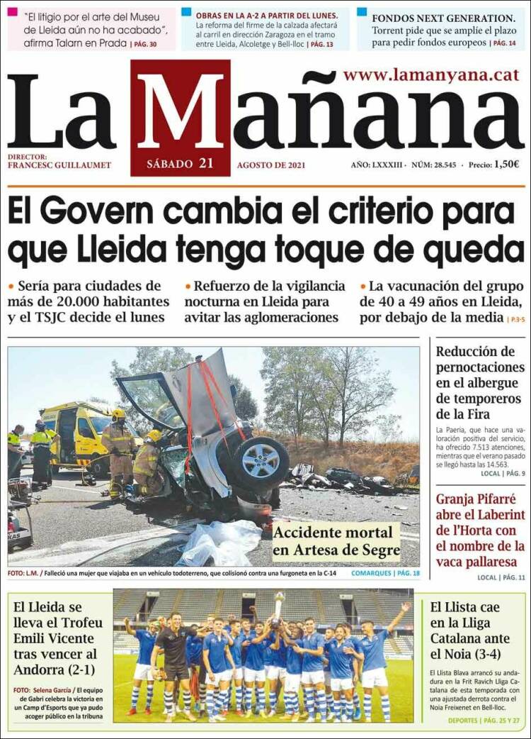 Portada de La Mañana - Diari de Ponent (Espa&ntilde;a)