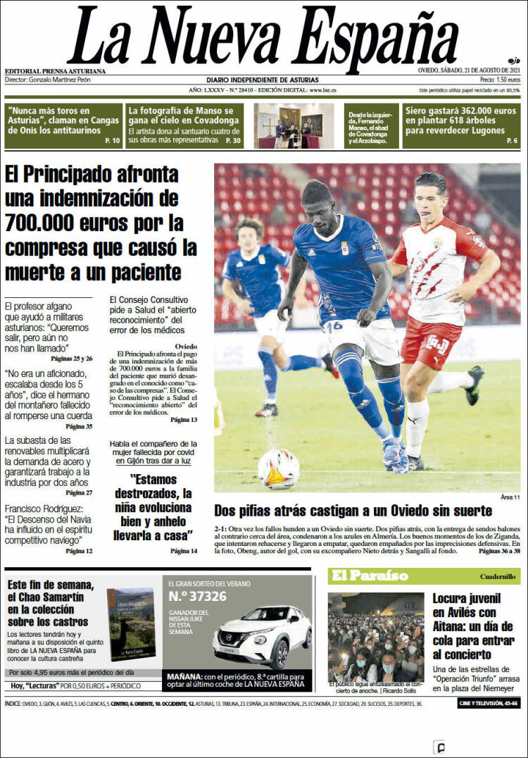 Portada de La Nueva España (Espa&ntilde;a)