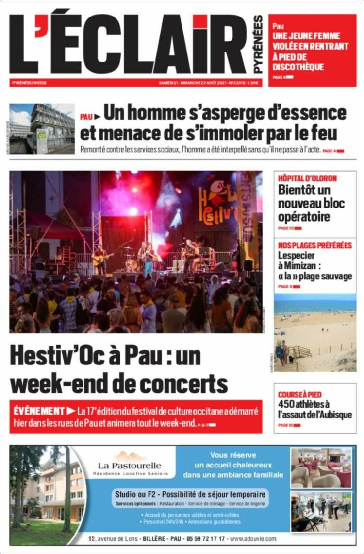 Portada de L'Eclair des Pyrénées (Francia)