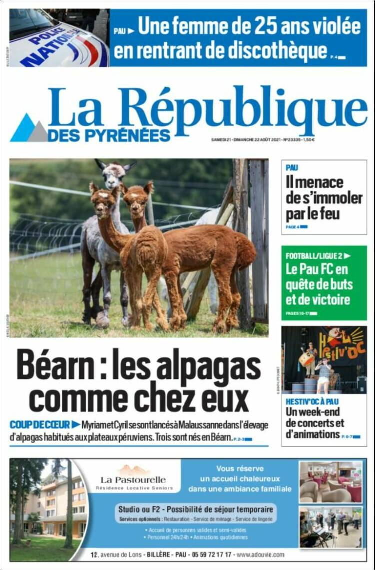 Portada de La République des Pyrénées (Francia)