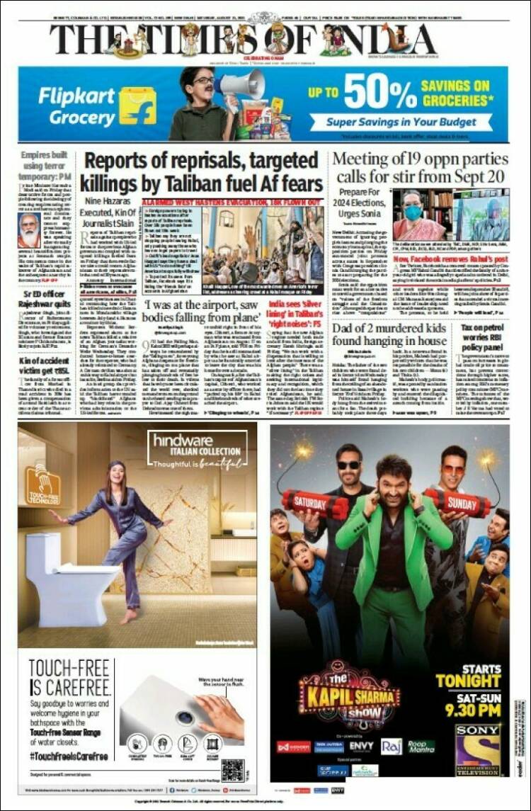 Portada de The Times of India (India)