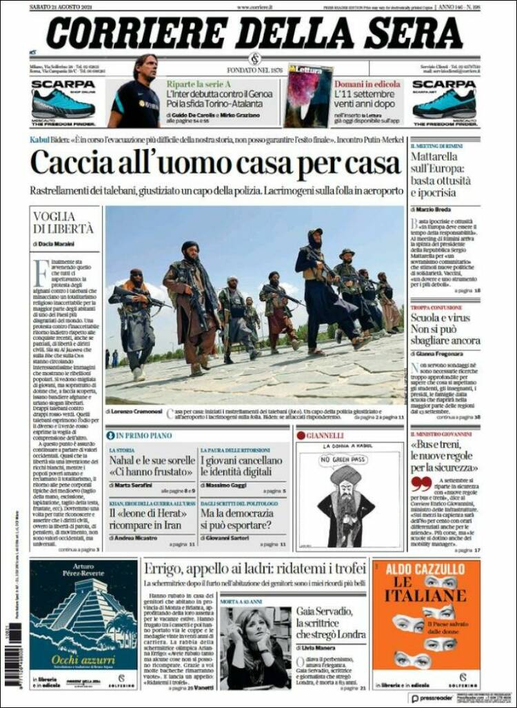 Portada de Corriere della Sera (Italia)