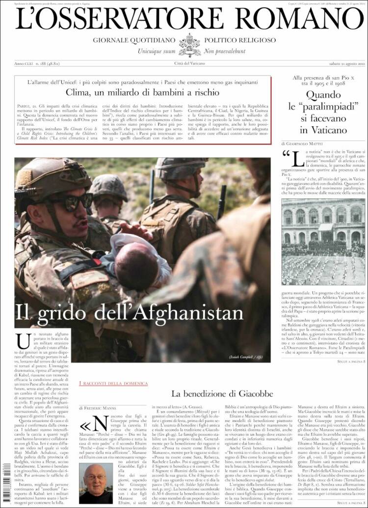 Portada de L'Osservatore Romano (Italia)