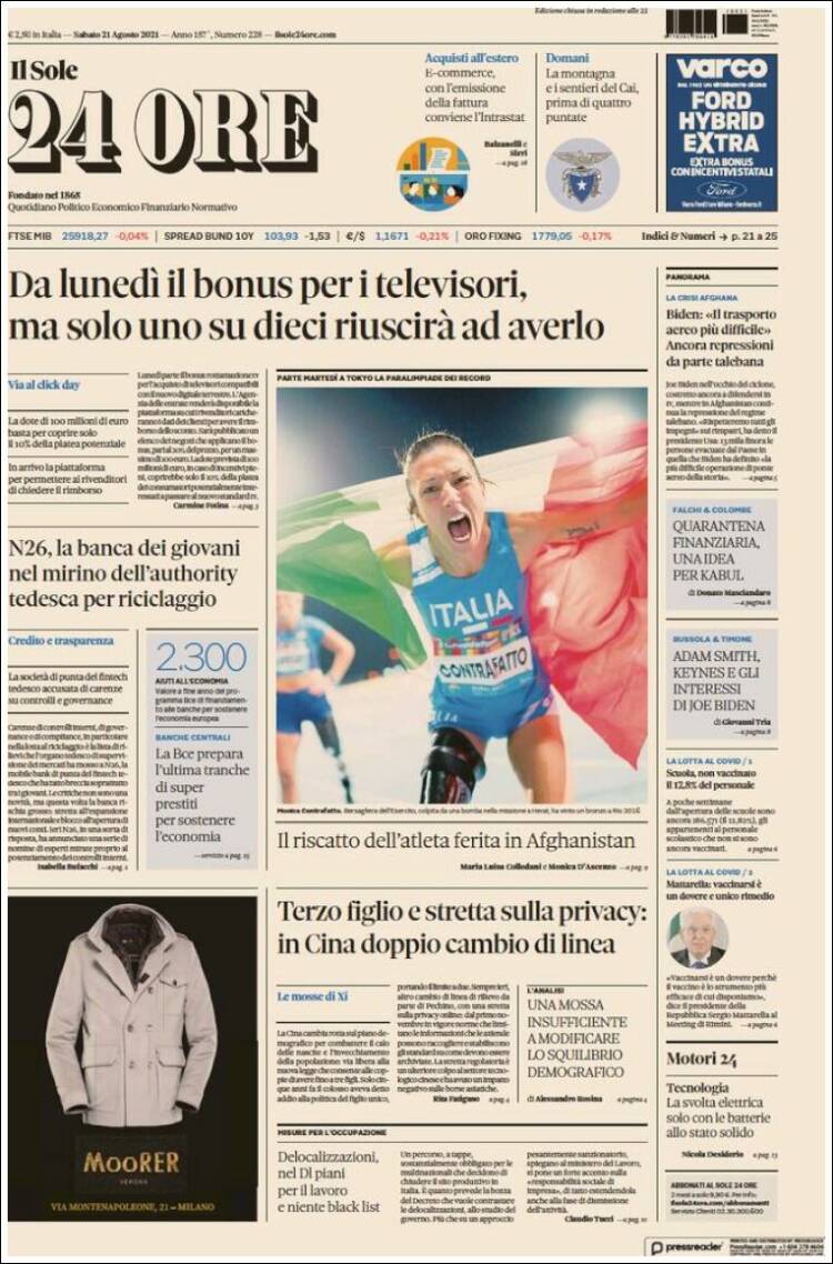 Portada de Il Sole 24 ORE (Italia)
