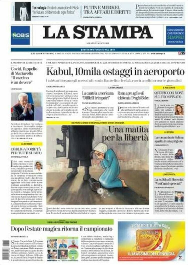 Portada de La Stampa (Italia)