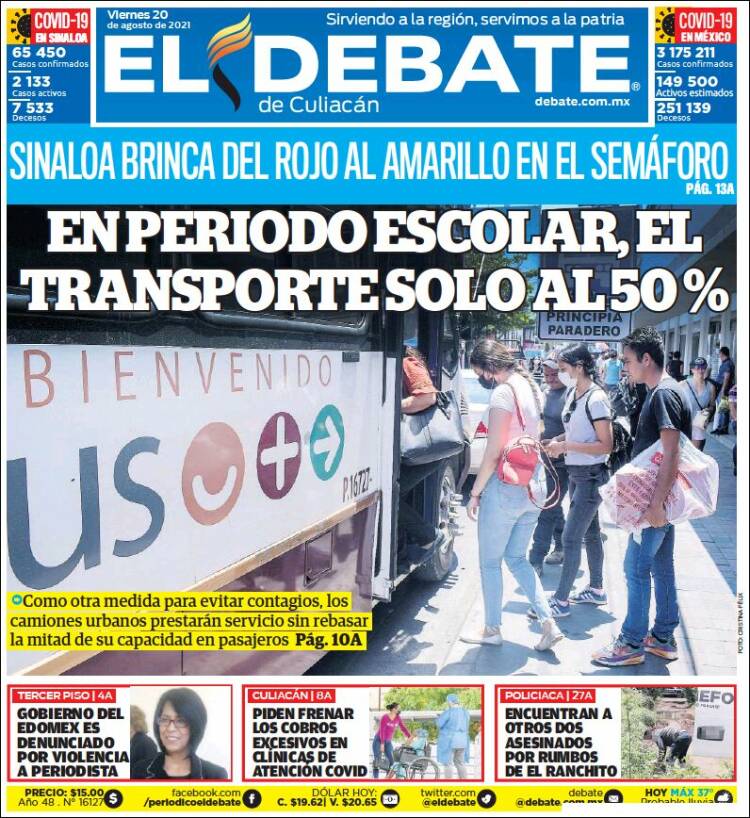 Portada de El Debate de Culiacán (México)