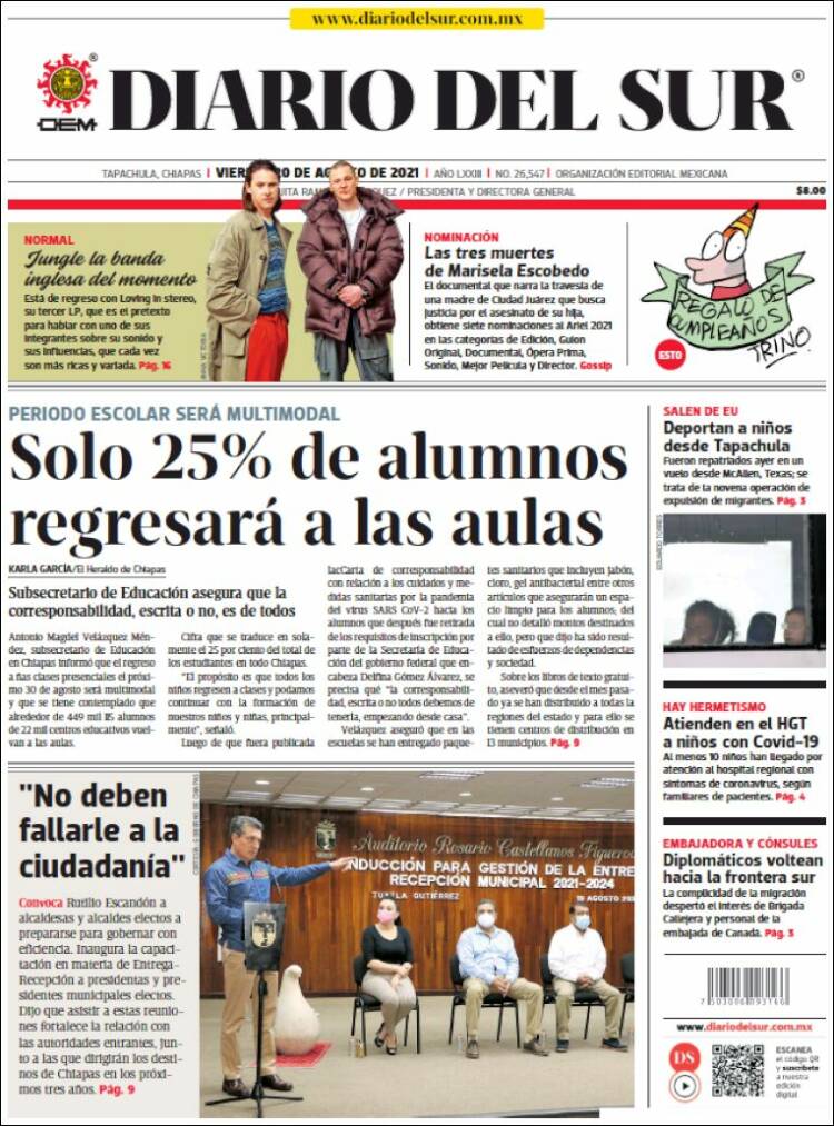 Portada de El Diario del Sur (México)