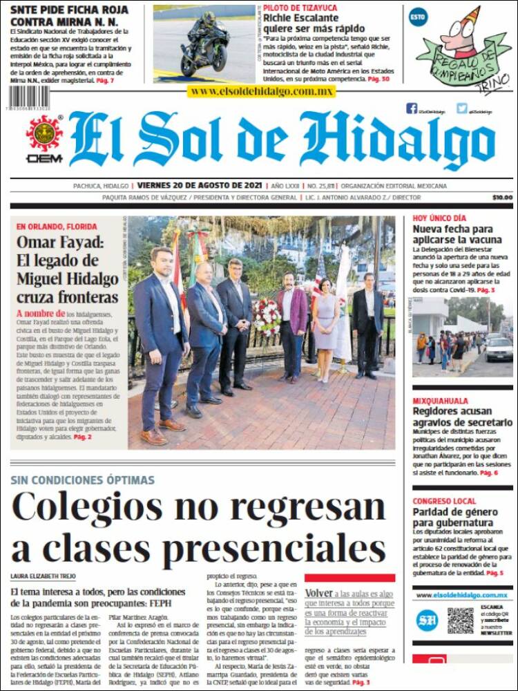 Portada de El Sol de Hidalgo (México)