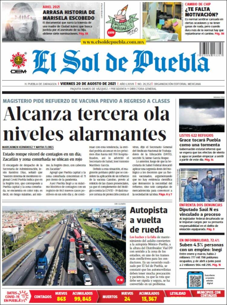 Portada de El Sol de Puebla (México)