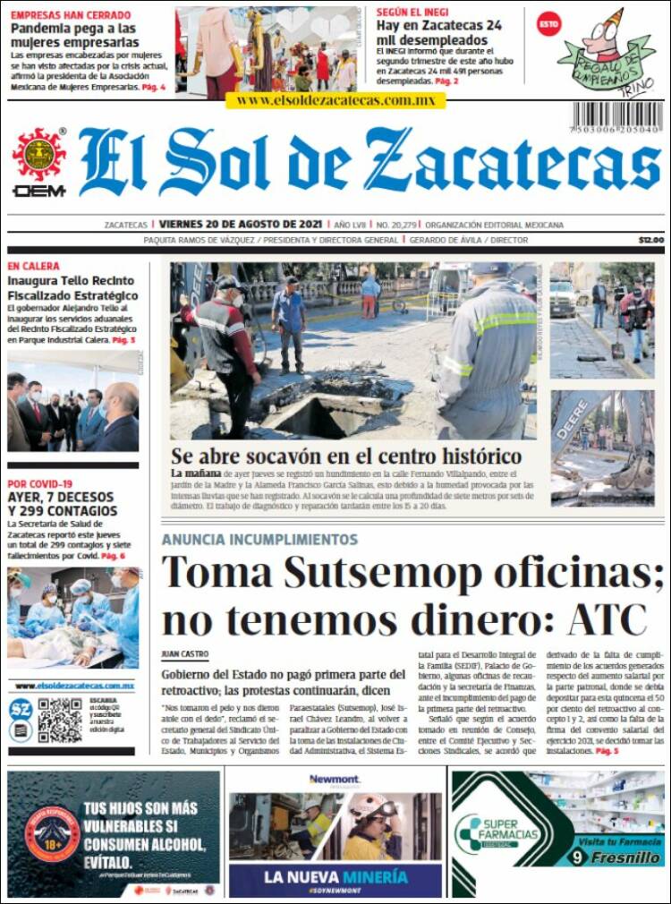 Portada de El Sol de Zacatecas (México)