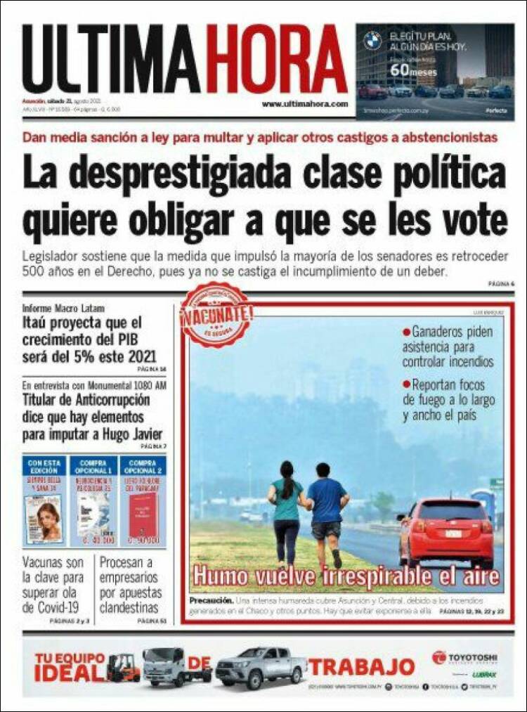 Portada de Última Hora (Paraguay)