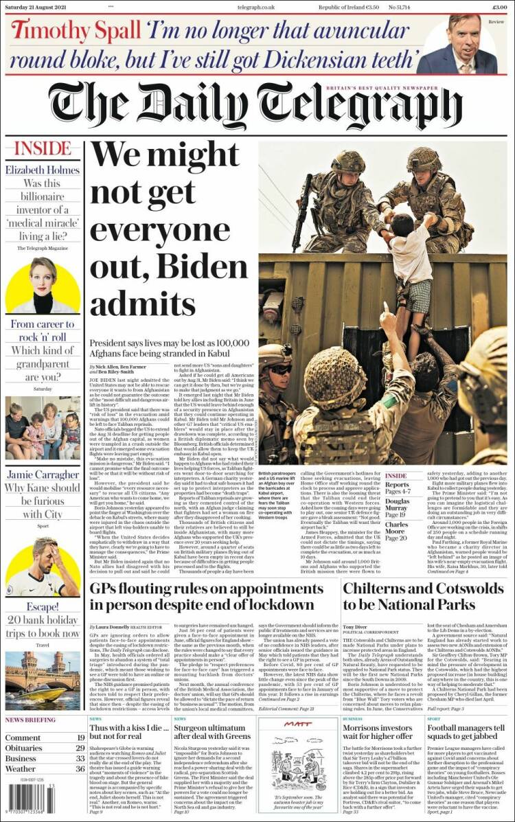 Portada de Daily Telegraph (Reino Unido)