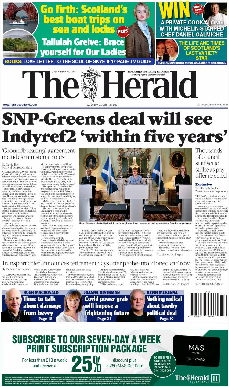 Portada de The Herald (Reino Unido)