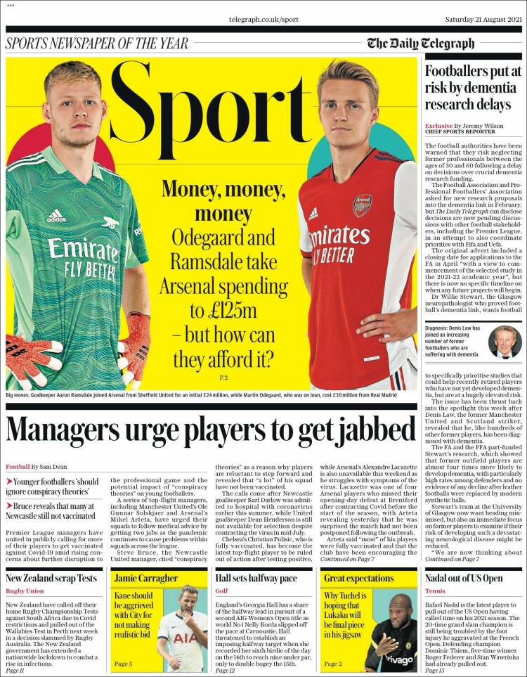 Portada de Telegraph Sport (Reino Unido)