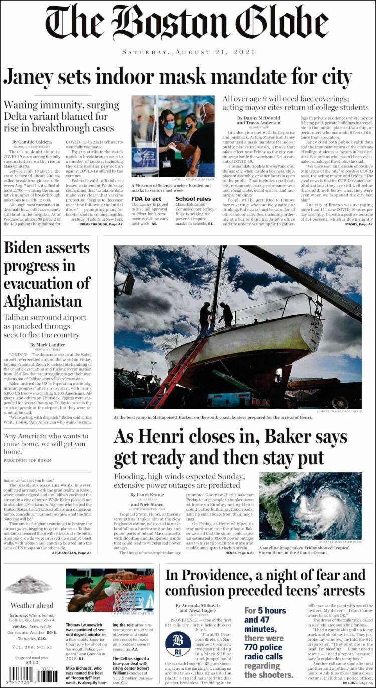 Portada de Boston Globe (USA)