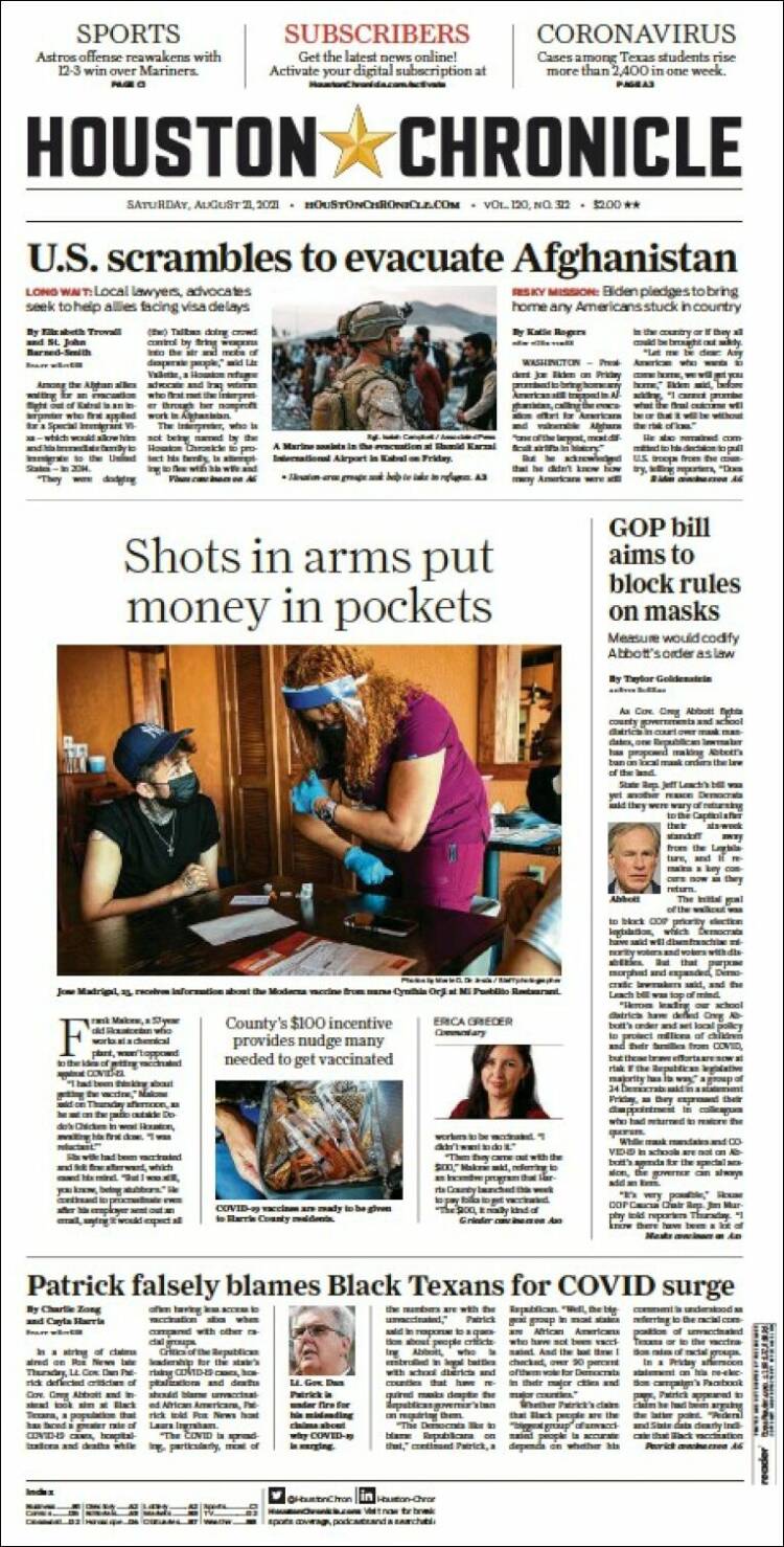 Portada de Houston Chronicle (USA)