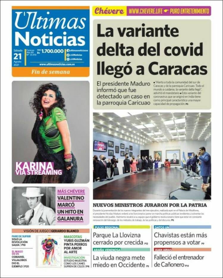 Portada de Últimas Noticias (Venezuela)