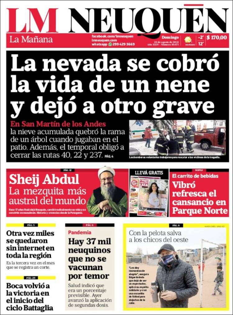 Portada de La Mañanade Neuquén (Argentina)