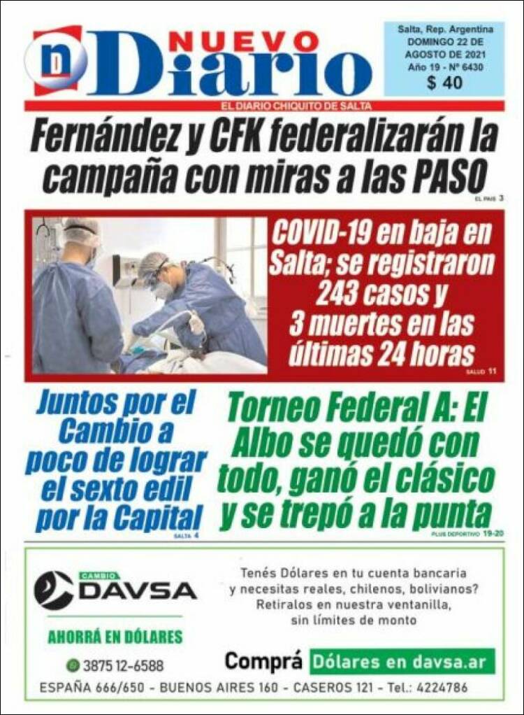 Portada de Nuevo Diario de Salta (Argentina)