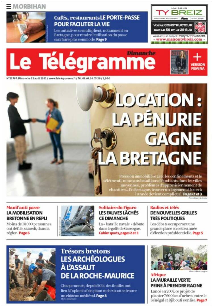 Portada de Télégramme (Francia)